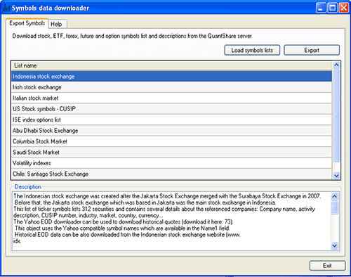 Symbols data downloader screenshot