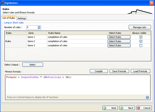 Optimization of trading rules